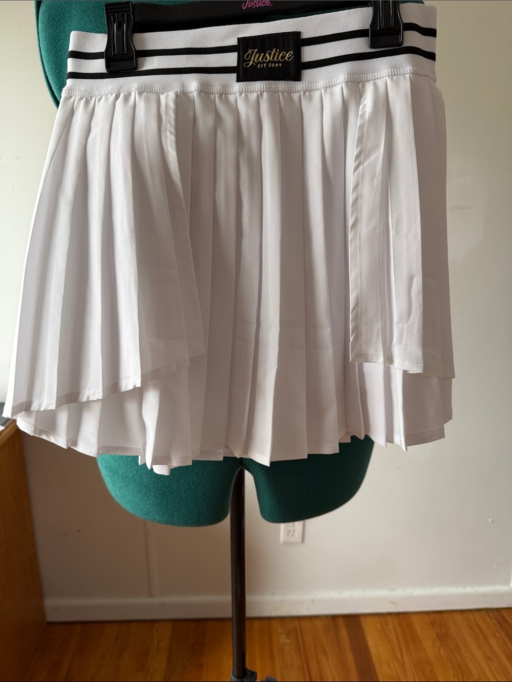 NWT Justice White Layered Pleated Skater Skort with Striped Waistband